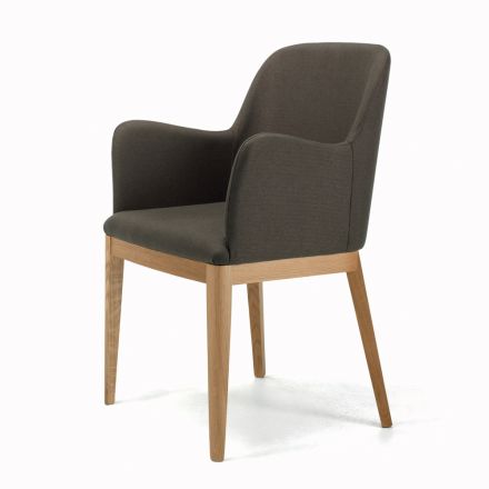 Cadeira com Braços com Pernas de Madeira e Assento Acolchoado Fabricado na Itália - Bari Viadurini