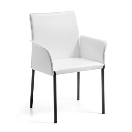 Cadeira com Braços em Couro Branco e Pernas Pretas Made in Italy - Pupazzo Viadurini