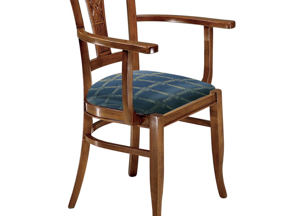 Cadeira com Braços em Faia Acolchoada com Espuma de Borracha Fabricada na Itália - Eldarite Viadurini