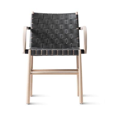 Cadeira com Braços em Faia Branqueada e Assento em Couro Made in Italy - Nora Viadurini