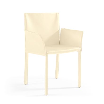 Cadeira com braços estofada em couro marfim Made in Italy - Shell Viadurini