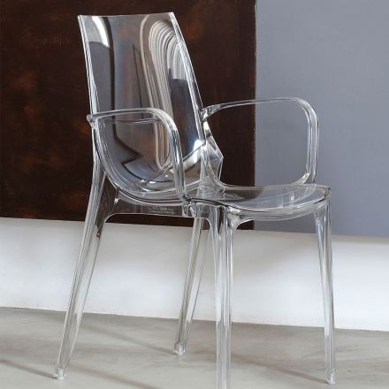 Cadeira de cozinha empilhável em policarbonato transparente ou fumê, 2 peças - Sienna Viadurini