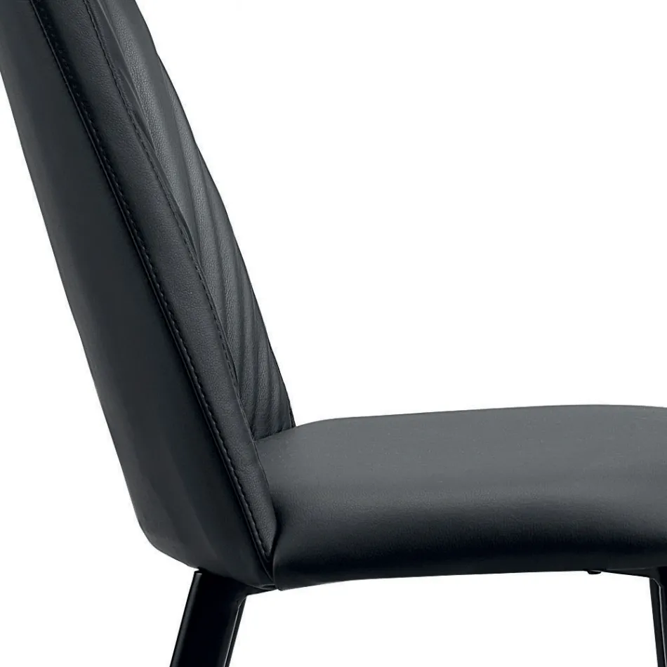 Cadeira de cozinha em couro sintético e aço fabricado na Itália 4 peças - Alexia Viadurini