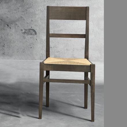 Cadeira de cozinha em madeira de faia e assento em palha design italiano - Davina Viadurini