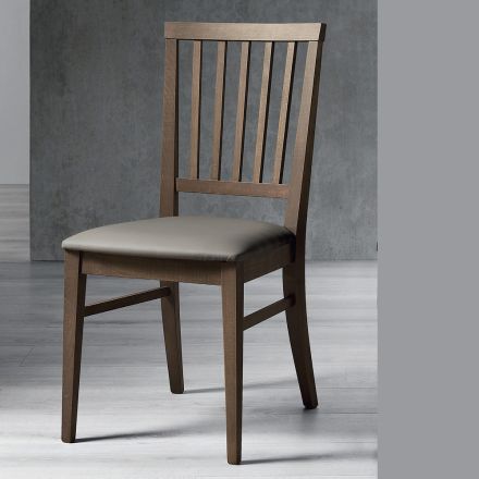 Cadeira de cozinha em madeira maciça de faia e couro ecológico design italiano - Rosita Viadurini