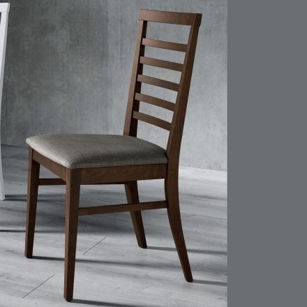 Cadeira de cozinha em madeira e assento em tecido de design italiano - Jeanine Viadurini