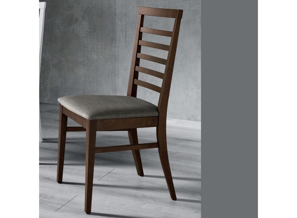 Cadeira de cozinha em madeira e assento em tecido de design italiano - Jeanine Viadurini