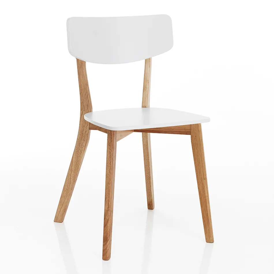 Cadeira Cozinha em Branco Maciço e Madeira Manchada Carvalho 2 Peças - Tonino Viadurini