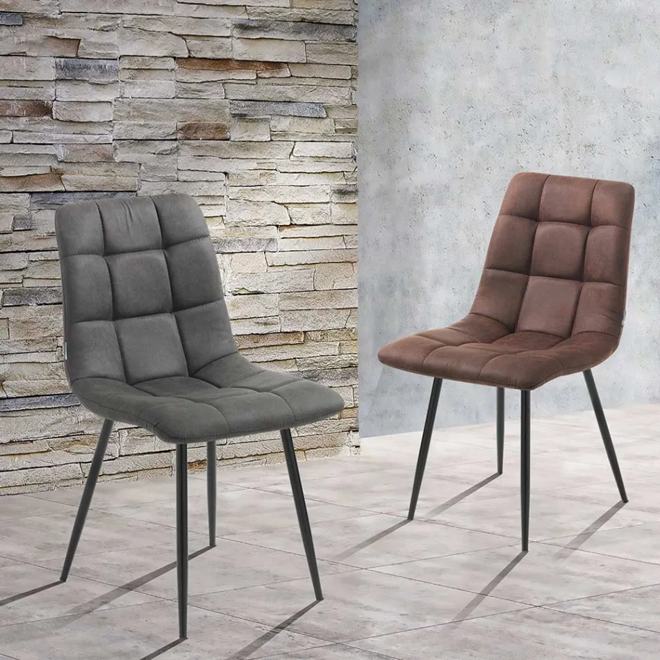 Cadeira de cozinha de tecido com pernas de metal pretas 4 peças - azul claro Viadurini