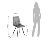 Cadeira de cozinha de tecido com pernas de metal pretas 4 peças - azul claro Viadurini