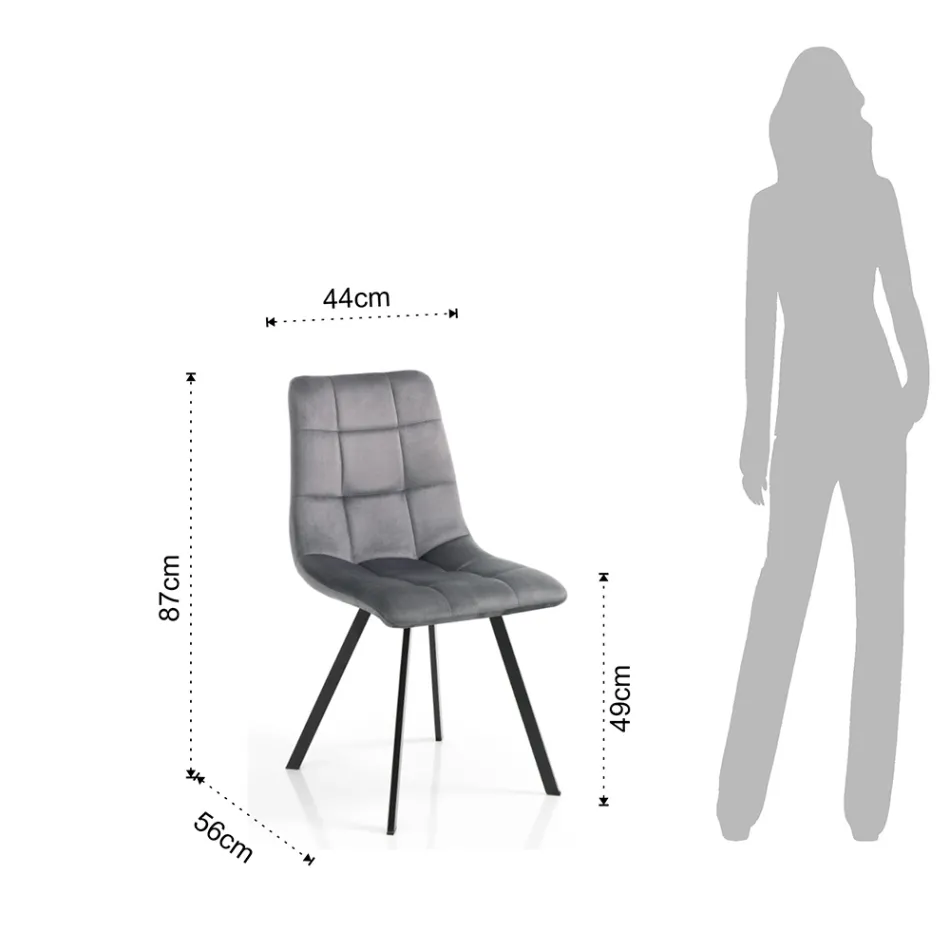 Cadeira de cozinha de tecido com pernas de metal pretas 4 peças - azul claro Viadurini