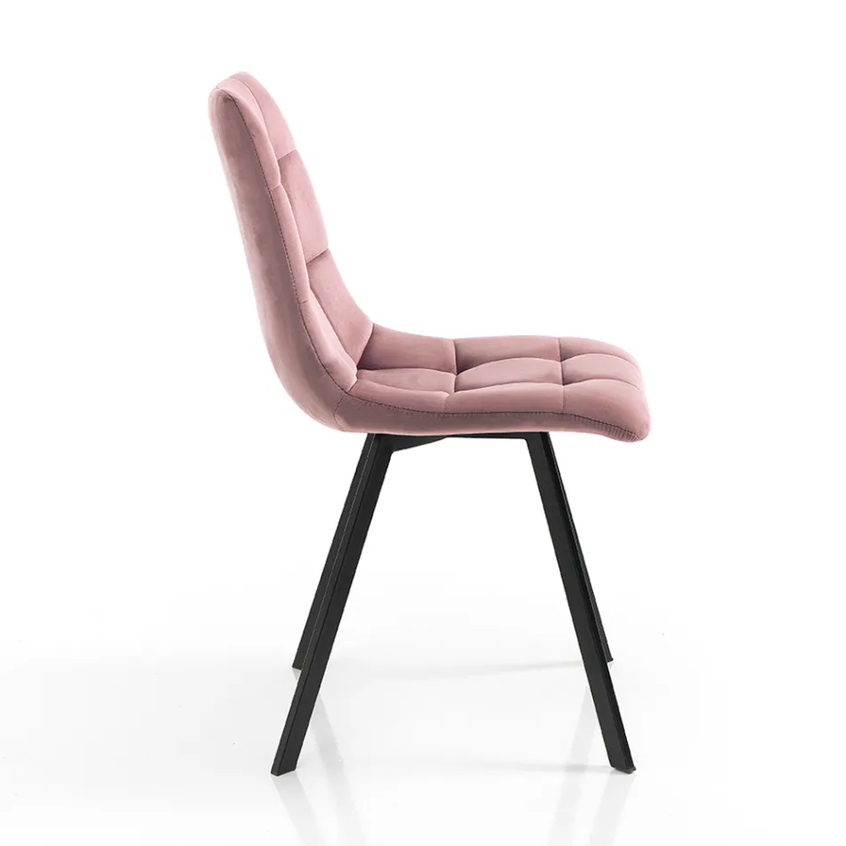 Cadeira de cozinha de tecido com pernas de metal pretas 4 peças - azul claro Viadurini