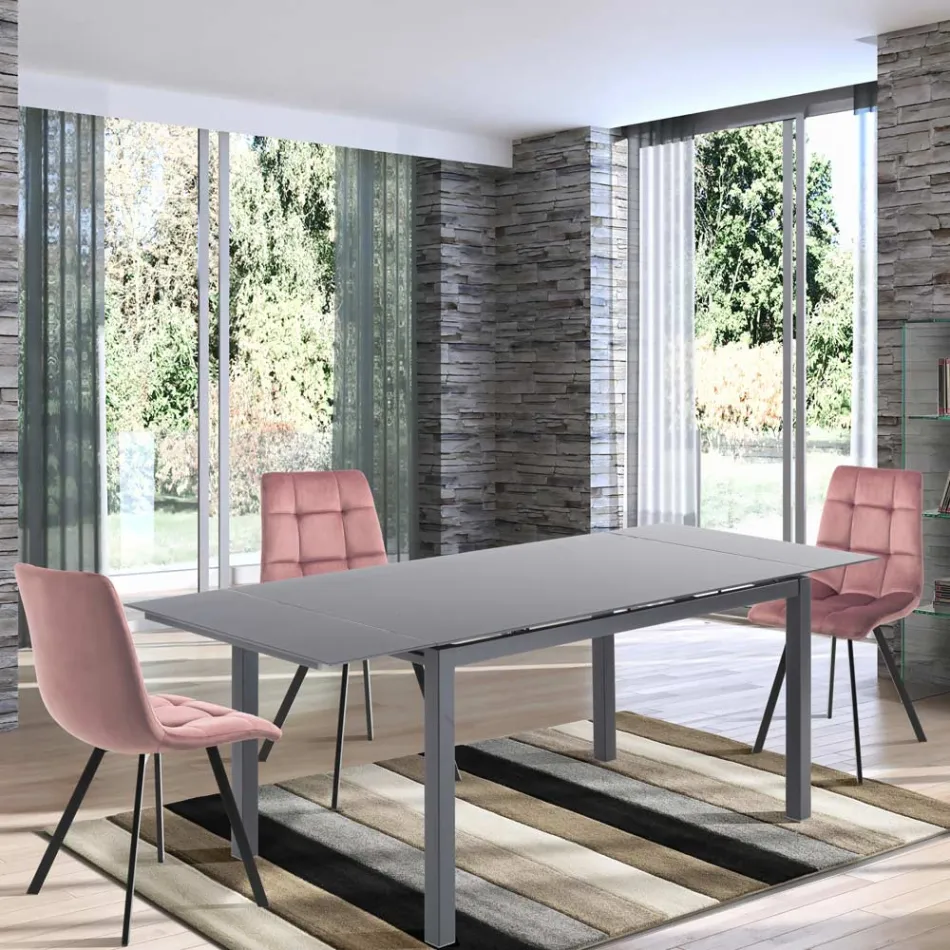 Cadeira de cozinha de tecido com pernas de metal pretas 4 peças - azul claro Viadurini