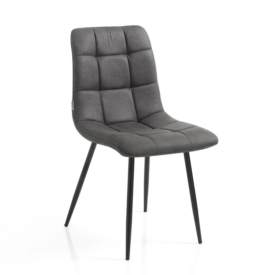 Cadeira de cozinha de tecido com pernas de metal pretas 4 peças - azul claro Viadurini