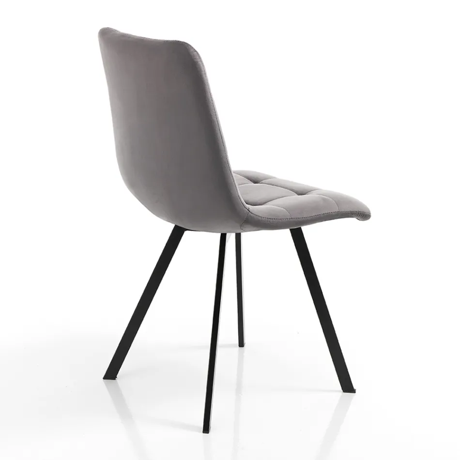 Cadeira de cozinha de tecido com pernas de metal pretas 4 peças - azul claro Viadurini