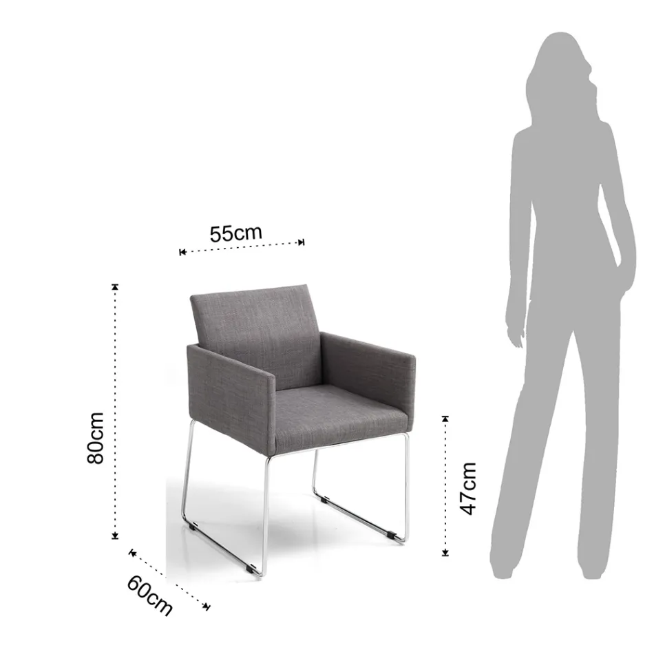 Cadeira Cozinha em Tecido Cinzento com Base Metálica 2 Peças - Persiana Viadurini
