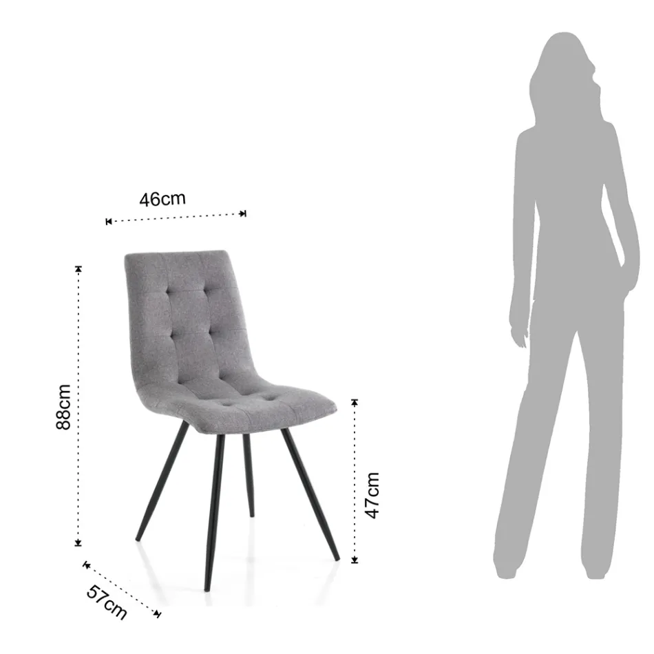 Cadeira de cozinha em tecido cinza e metal preto mate 2 peças - Scirocco Viadurini