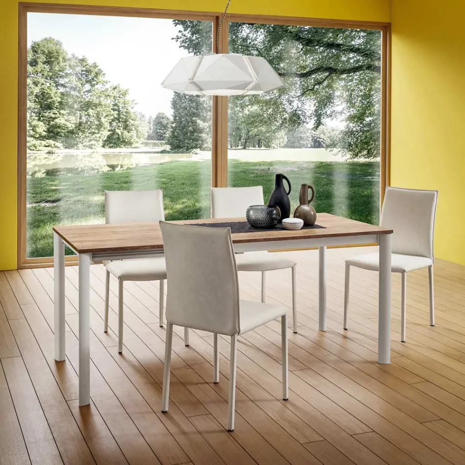 Cadeira de Cozinha Totalmente Estofada em Couro Ecológico Fabricado na Itália, 2 Peças - Maria Viadurini