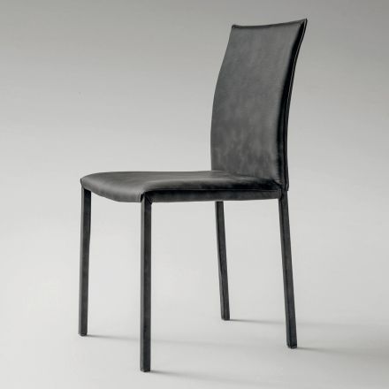 Cadeira de Cozinha Totalmente Estofada em Couro Ecológico Fabricado na Itália, 2 Peças - Maria Viadurini