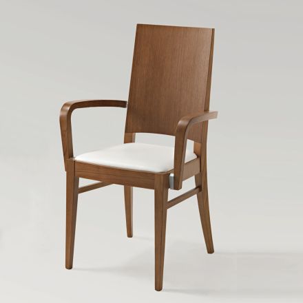 Cadeira de cozinha de madeira de faia, assento de couro falso com braços - Florent Viadurini