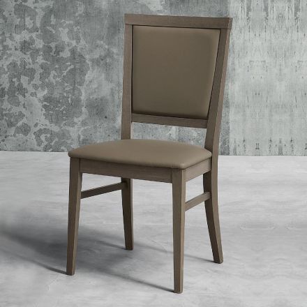Cadeira de cozinha moderna em madeira e design de couro ecológico feito na Itália - Taver Viadurini