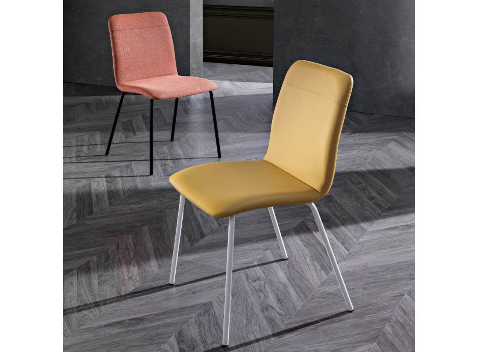 Cadeira de cozinha ou sala de estar em couro sintético colorido e design de metal - Hermione Viadurini
