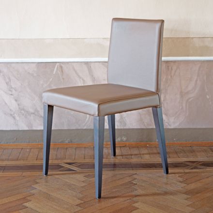 Cadeira de Cozinha Estofada em Couro com Estrutura em Freixo Made in Italy - Sunny Viadurini
