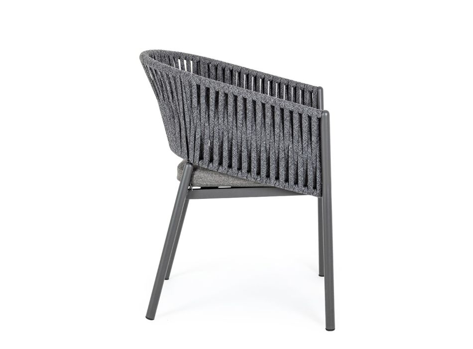 Cadeira Exterior Empilhável com Assento em Tecido, Homemotion 4 Peças - Aleandro Viadurini