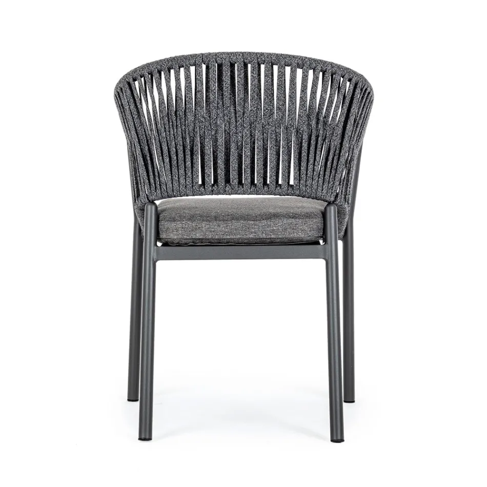 Cadeira Exterior Empilhável com Assento em Tecido, Homemotion 4 Peças - Aleandro Viadurini