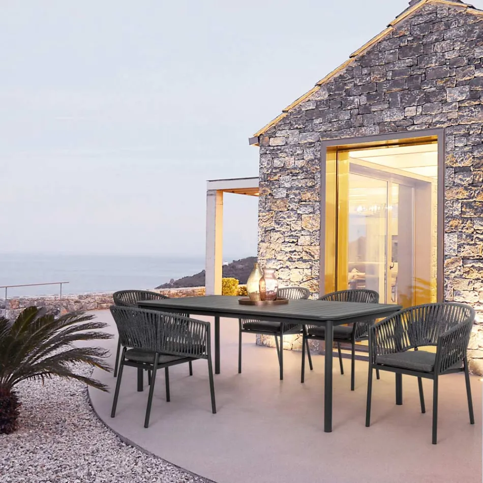 Cadeira Exterior Empilhável com Assento em Tecido, Homemotion 4 Peças - Aleandro Viadurini