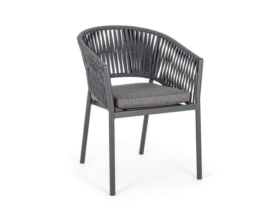 Cadeira Exterior Empilhável com Assento em Tecido, Homemotion 4 Peças - Aleandro Viadurini