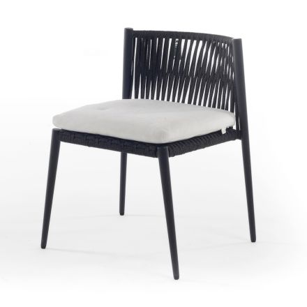 Cadeira empilhável ao ar livre em alumínio e corda fabricada na Itália - Nymeria Viadurini