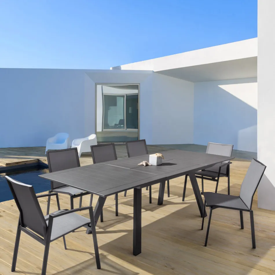 Cadeira Exterior Empilhável em Alumínio e Textilene, Homemotion 4 Peças - Serge Viadurini