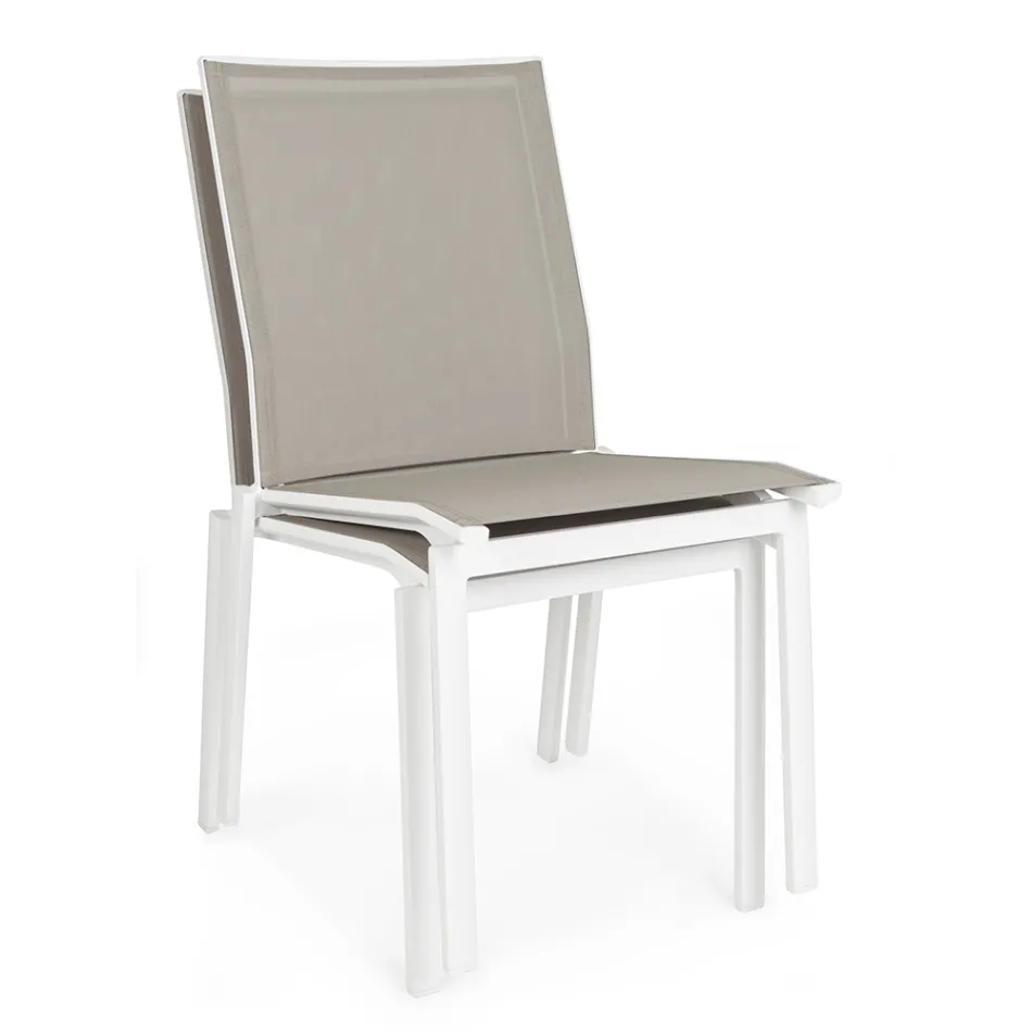 Cadeira Exterior Empilhável em Alumínio e Textilene, Homemotion 4 Peças - Serge Viadurini