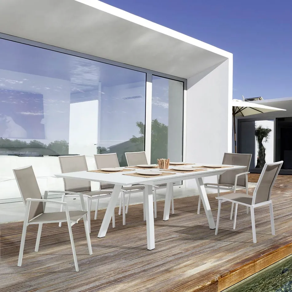 Cadeira Exterior Empilhável em Alumínio e Textilene, Homemotion 4 Peças - Serge Viadurini