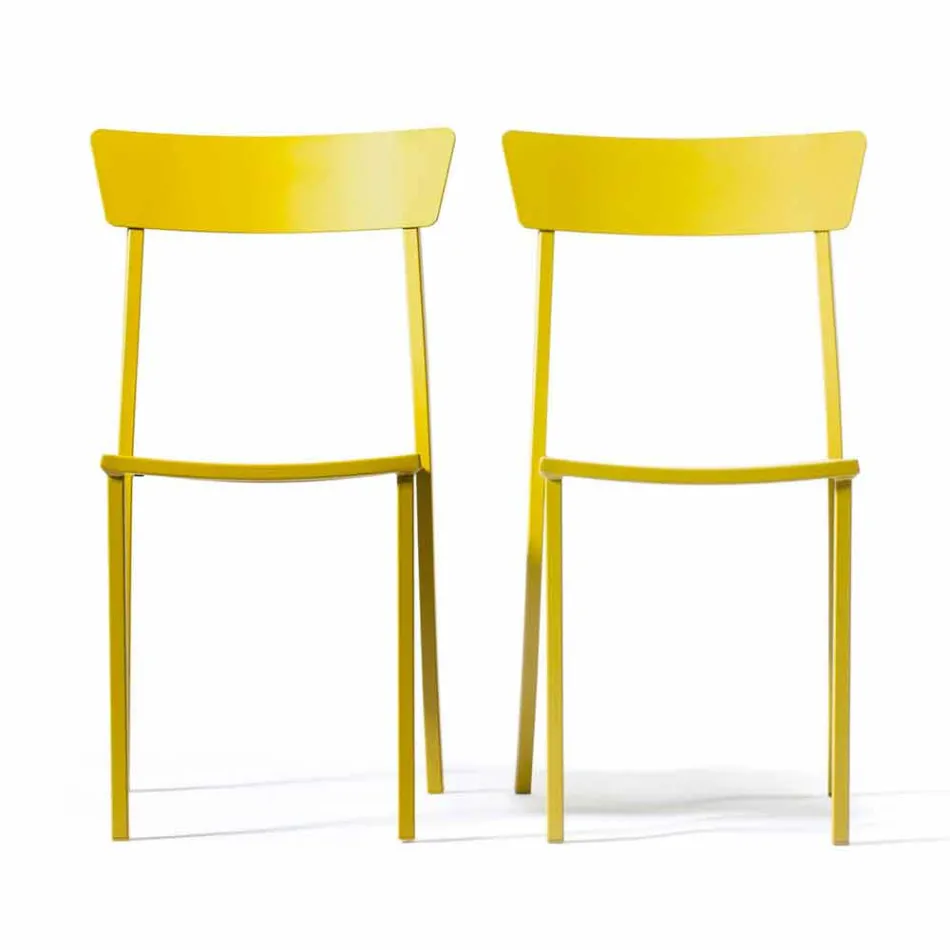 Cadeira empilhável para exterior em metal pintado fabricada na Itália, 4 peças - tule Viadurini