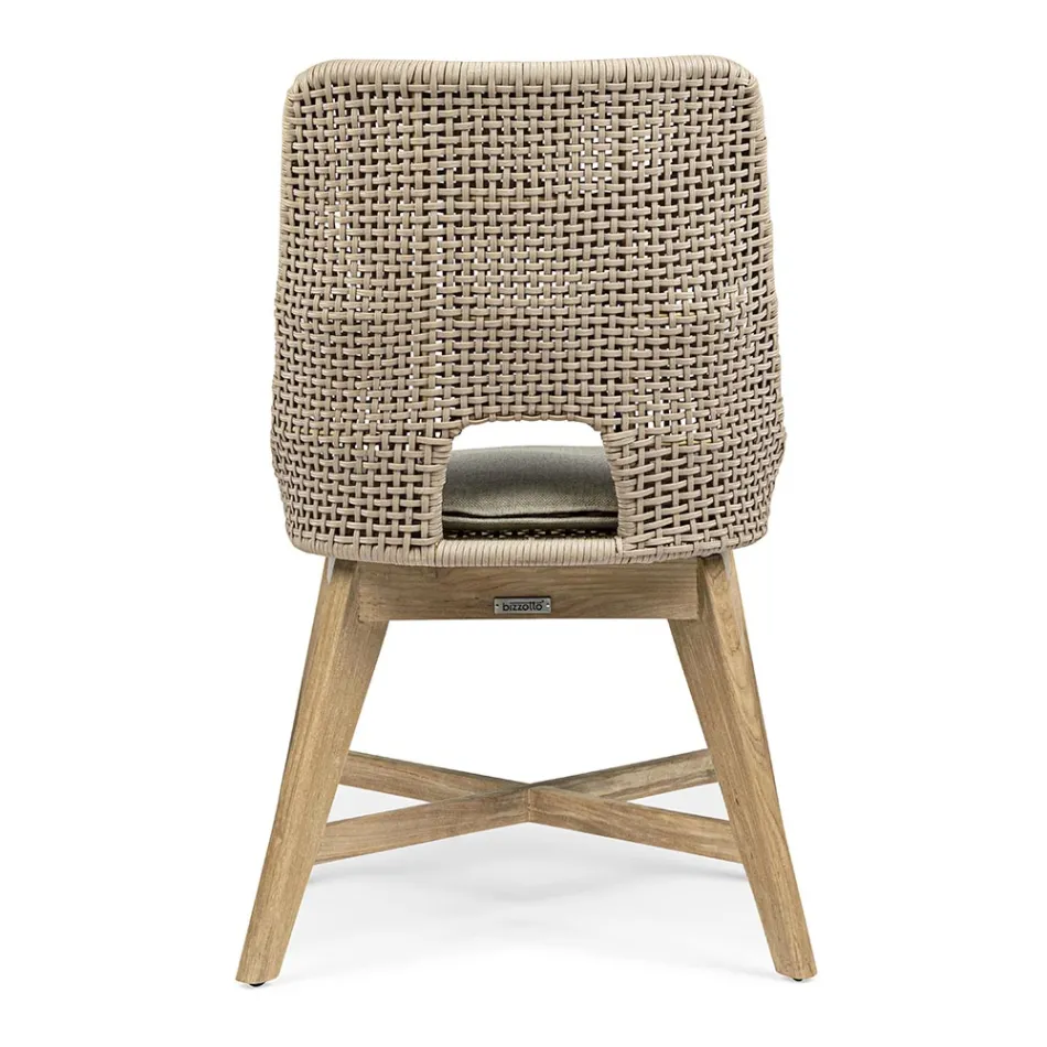 Cadeira Outdoor em Corda e Tecido com Base em Teca, Homemotion 2 Peças - Lesya Viadurini