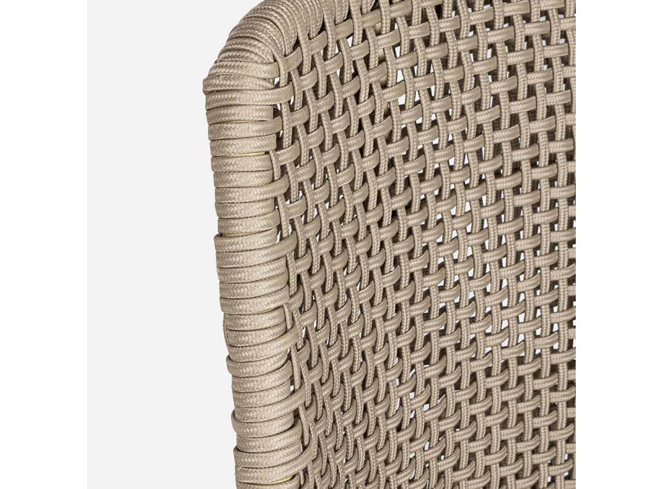 Cadeira Outdoor em Corda e Tecido com Base em Teca, Homemotion 2 Peças - Lesya Viadurini