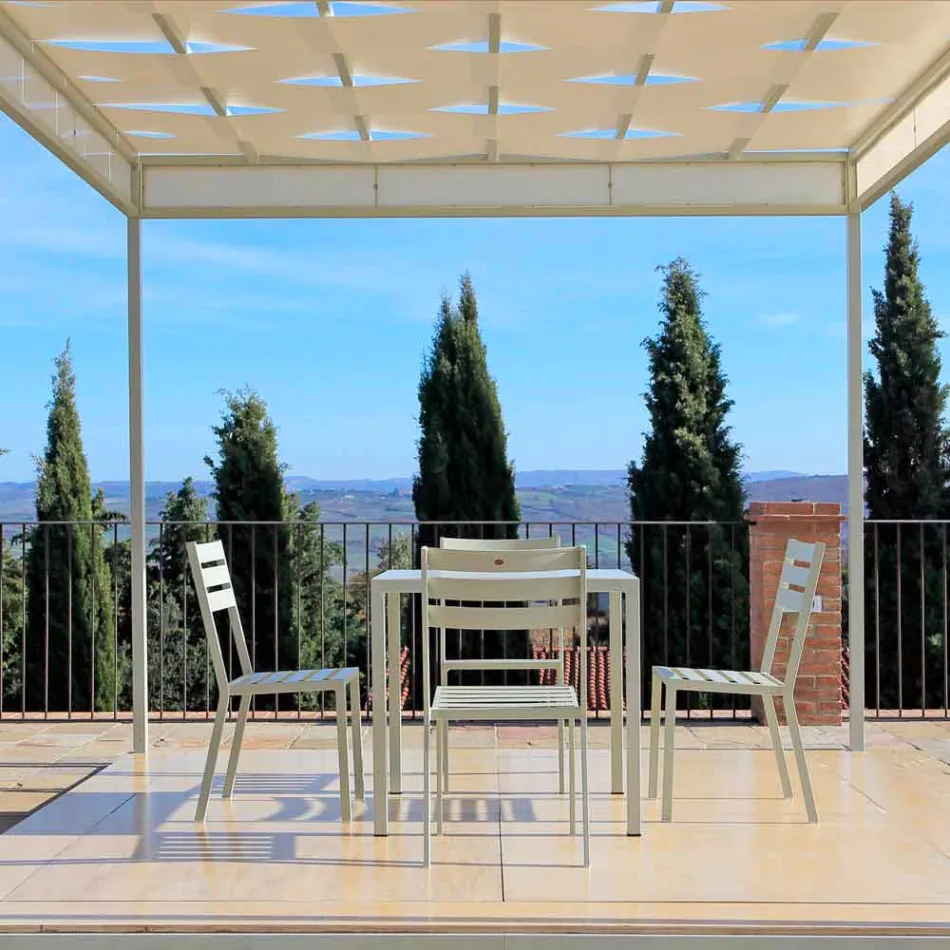 Cadeira ao ar livre em ferro pintado branco pérola Made in Italy 4 peças - Bernie Viadurini