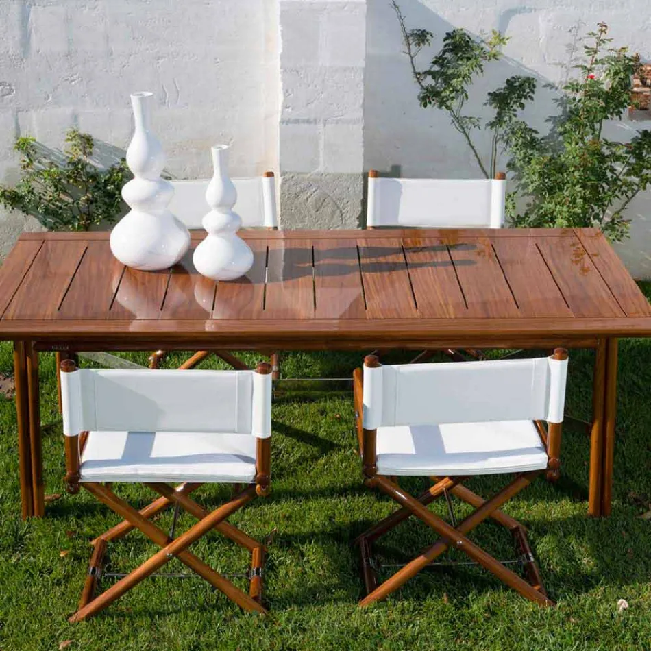 Cadeira Outdoor em Madeira Natural ou Tecido Design Preto e Selável - Suzana Viadurini