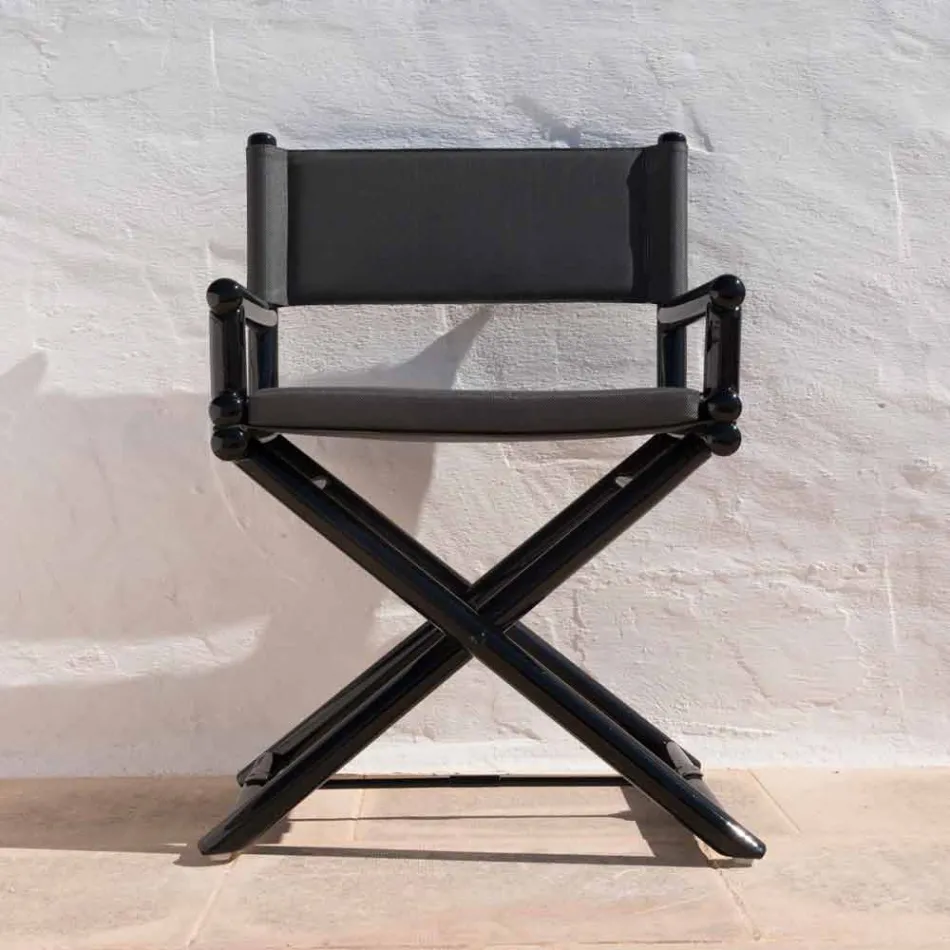 Cadeira Outdoor em Madeira Natural ou Tecido Design Preto e Selável - Suzana Viadurini