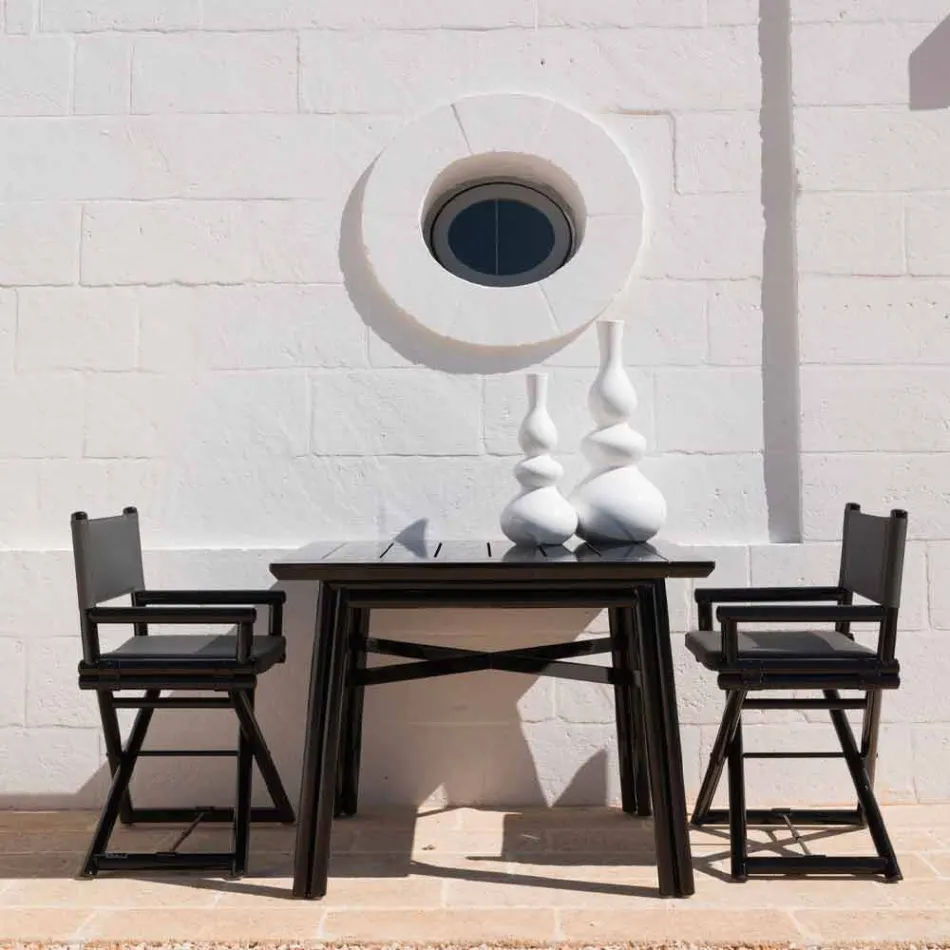 Cadeira Outdoor em Madeira Natural ou Tecido Design Preto e Selável - Suzana Viadurini