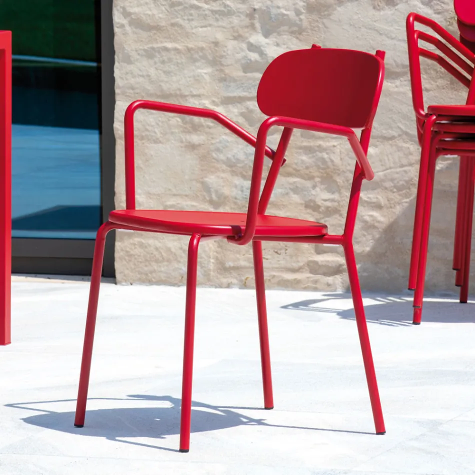 Cadeira de metal ao ar livre com braços feita na Itália 4 peças - Pixie Viadurini