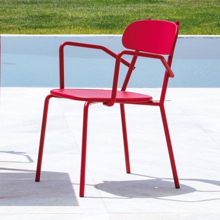 Cadeira de metal ao ar livre com braços feita na Itália 4 peças - Pixie Viadurini