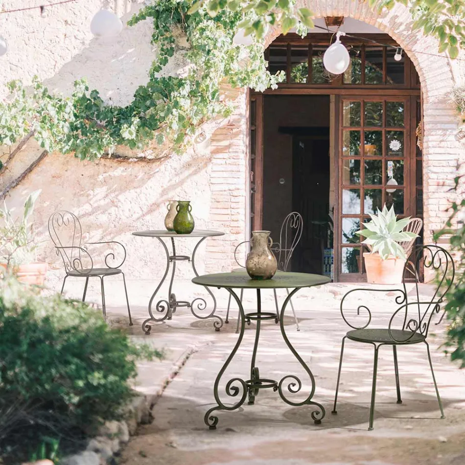 Cadeira de jardim com braços Shabby Chic Design em aço - Encantamento Viadurini