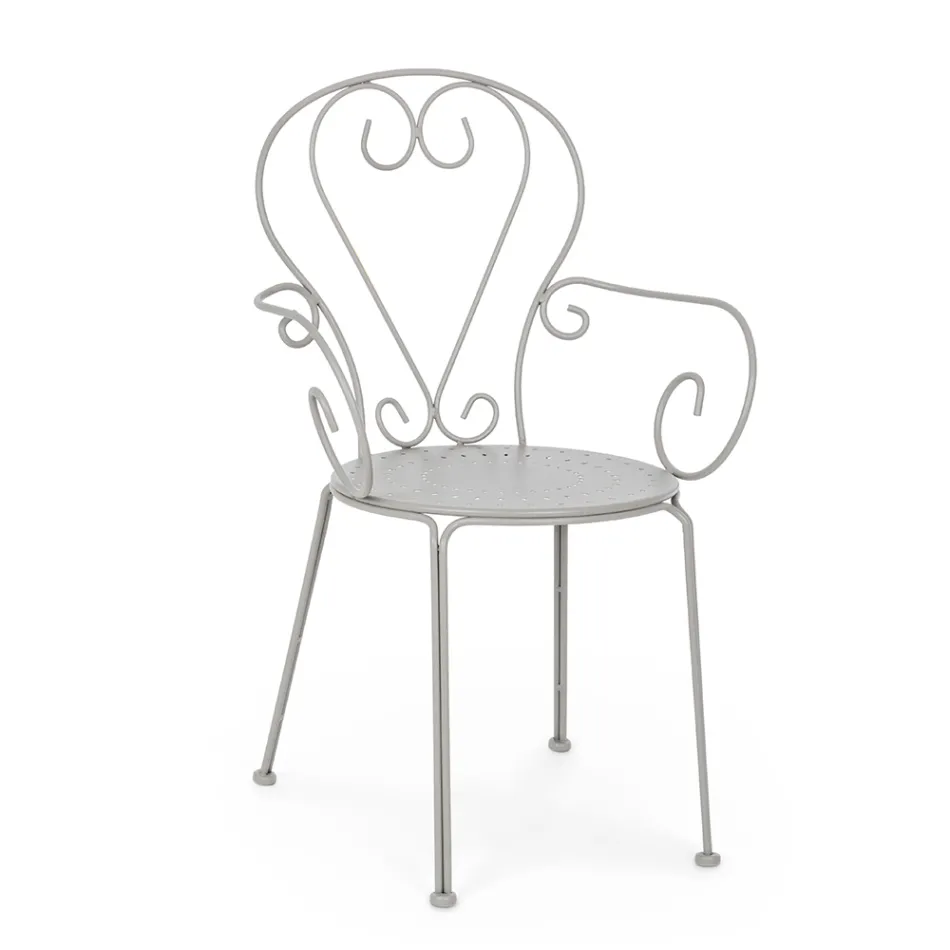 Cadeira de jardim com braços Shabby Chic Design em aço - Encantamento Viadurini