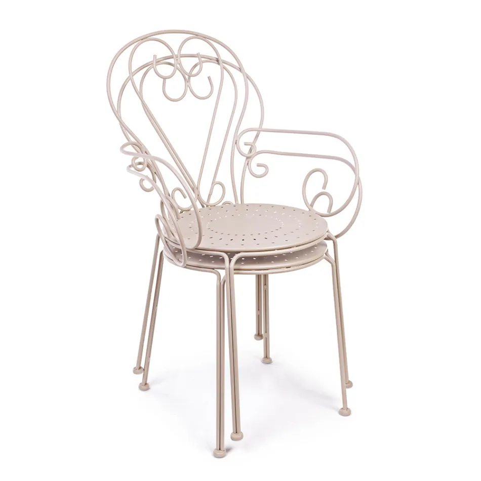 Cadeira de jardim com braços Shabby Chic Design em aço - Encantamento Viadurini