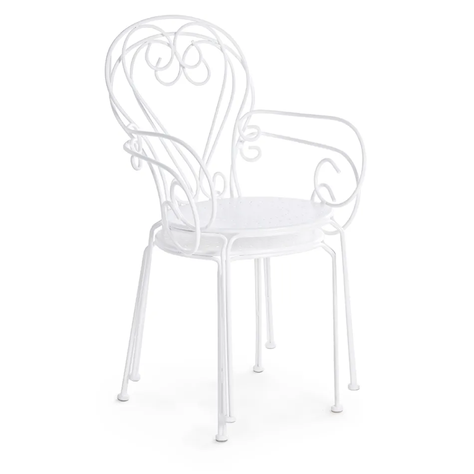 Cadeira de jardim com braços Shabby Chic Design em aço - Encantamento Viadurini