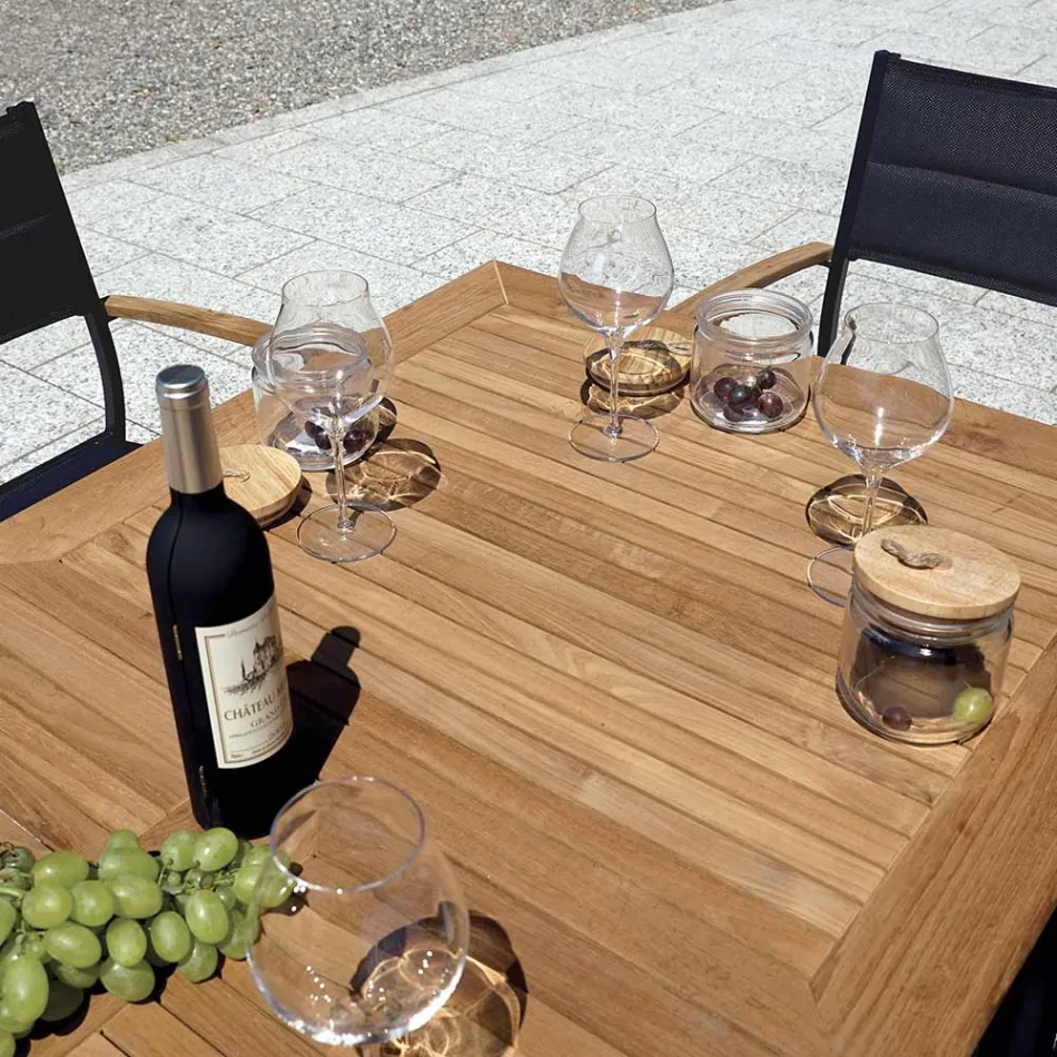 Cadeira de jardim empilhável em alumínio cinza antracite e teca - Aidan Viadurini