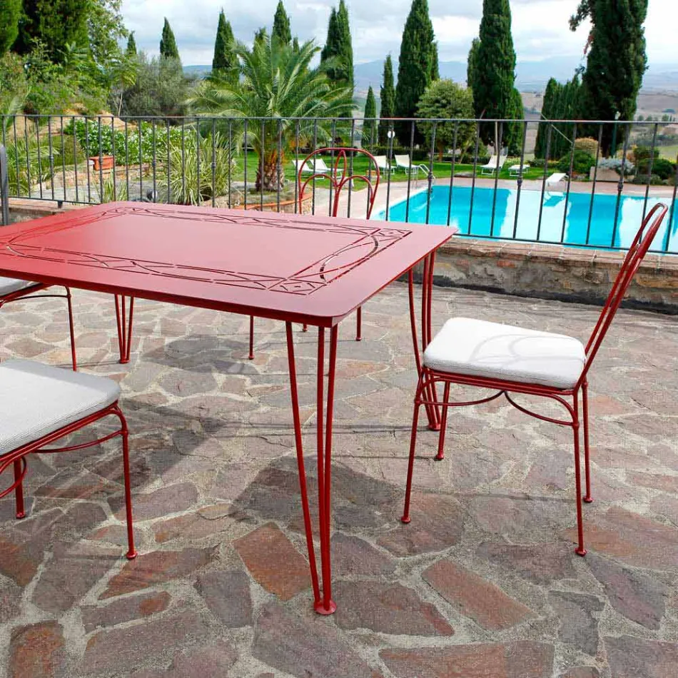 Cadeira de Jardim em Ferro Vermelho com Almofada Made in Italy, 2 Peças - Ágata Viadurini